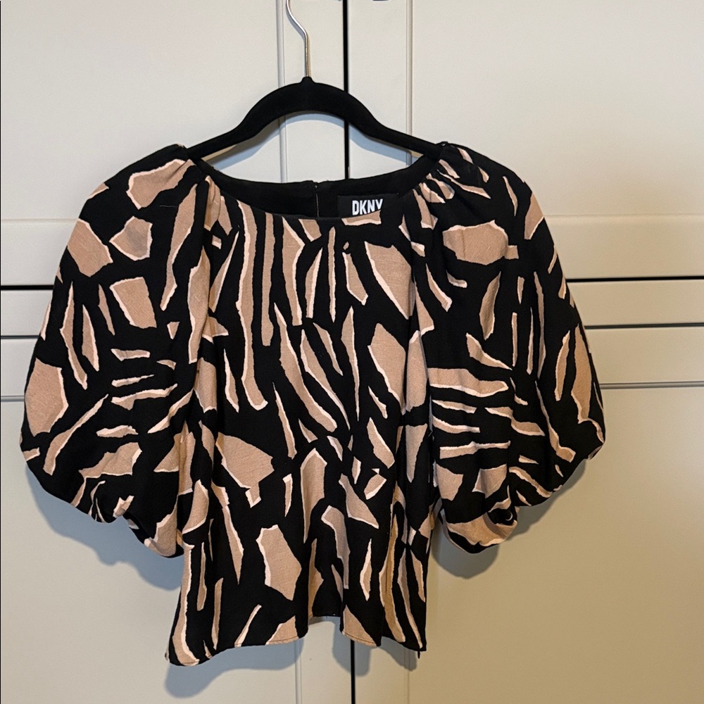 DKNY Zebra Print Black and Tan Blouse